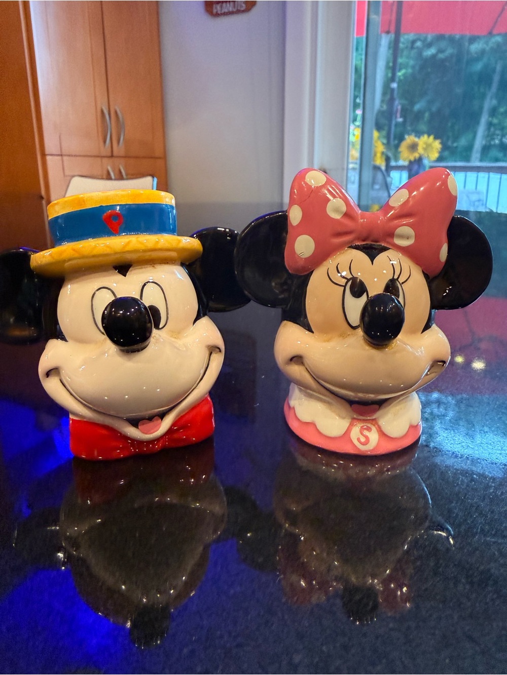 Mickey & Minnie Ceramic Salt & Pepper shakers  - Pink & Yellow Accents